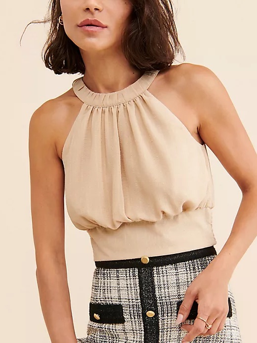 Moon River Sleeveless Halter Top In Light Beige Size Small
